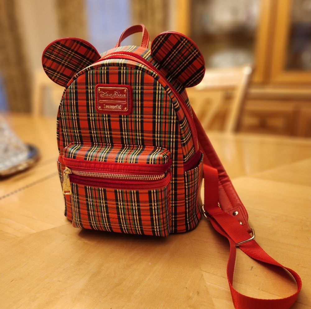 Loungefly Disney Parks Christmas Red Plaid Mickey Mouse Mini Backpack